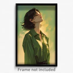 Anime Art Poster - Woman Feeling Adoration Wearing Fresh Green Shirt (Print)