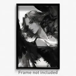 Art Poster - Girl Feeling Triumphant Wearing Black And White Black Wings (Print)