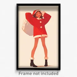 Art Poster - Girl Feeling Positive Wearing Zesty Santa Costume (Print)