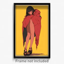 Anime Art Poster - Girl Feeling Lazy Wearing Warlike Two Sided Cape (Print)