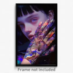 Art Poster - Woman Feeling Idleness Wearing Handmade Half Gloves (Print)