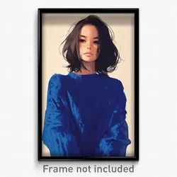 Art Poster - Woman Feeling Grouchiness Wearing Untidy Blue Sweater