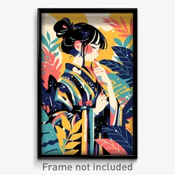 Anime Art Poster - Woman Feeling Miserliness, Magnificent Striped Kimono (Print)