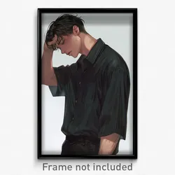 Anime Art Poster - Man Feeling Depressed Wearing Old Ribbed Shirt (Print)