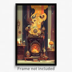 Art Poster - Prestigious Fireplace (Psychedelic Trippy Weird 11x17 Print)