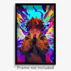 Anime Art Poster - Boy Feeling Overwhelmed Wearing Angelic Brown Jacket (Print)