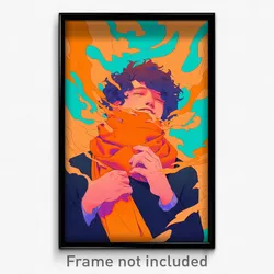 Art Poster - Boy Feeling Elation Wearing Posh Orange Scarf (Print)