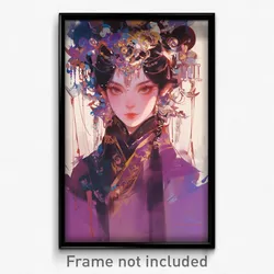 Anime Art Poster - Girl Feeling Obstinate, Elaborate Purple Headwear (Print)
