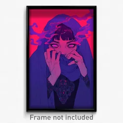Art Poster - Woman Feeling Agitation Wearing Wonderful Purple Scarf (Print)