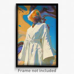 Art Poster - Woman Feeling Self Conscious Wearing Glorious White Robe (Print)