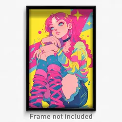 Art Poster - Woman Feeling Amazement Wearing Outlandish Pink Legwear (Print)