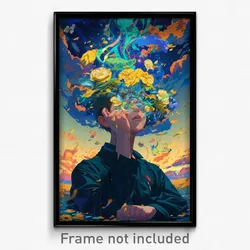 Art Poster - Boy Feeling Overwhelmed Wearing Warped Hat Flower (Print)