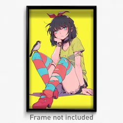 Anime Art Poster - Yellow Rumped Flycatcher Feeling Content. Drunk