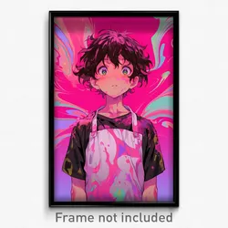 Anime Art Poster - Boy Feeling Baffled Wearing Enchanted Pink Apron (Print)