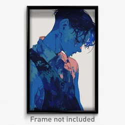 Art Poster - Boy Feeling Sorrow Wearing Wiry Blue Vest (Print)