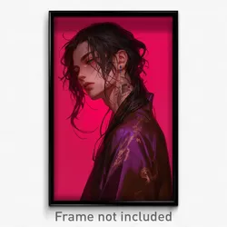 Anime Art Poster - Boy Feeling Paranoid Wearing Magenta Brown
