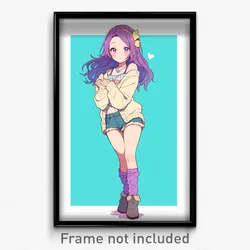 Anime Art Poster - Woman Feeling Gratitude Wearing Noisy Purple Socks (Print)