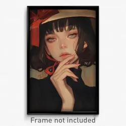 Anime Art Poster - Girl Feeling Brooding Wearing Gripping Hat Ribbon (Print)