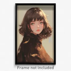 Anime Art Poster - Girl Feeling Vigilance Wearing Bubbly Brown Capelet (Print)