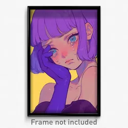 Anime Art Poster - Woman Feeling Melancholy, Flamboyant Purple Gloves (Print)