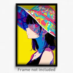 Anime Art Poster - Girl Feeling Reluctant Wearing Quixotic Sun Hat (Print)