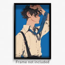 Anime Art Poster - Man Feeling Disheartened, Handmade Blue Neckwear (Print)
