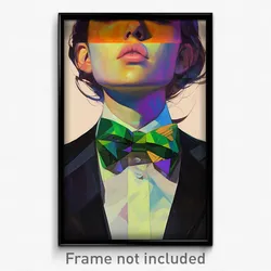 Art Poster - Woman Feeling Anticipation Wearing Acceptable Green Bowtie (Print)
