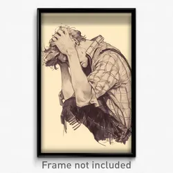 Art Poster - Boy Feeling Despair Wearing Unkempt Plaid Shirt (Print)