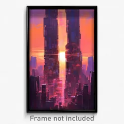 Art Poster - A Futuristic City Skyline At Sunset
