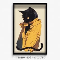 Anime Art Poster - Black Cat Feeling Gloomy Wearing Elderly Yellow Scrunchie