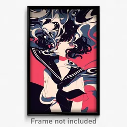 Anime Art Poster - Woman Feeling Self Conscious, Black And White Sailor (Print)