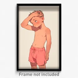 Art Poster - Boy Feeling Ambivalence Wearing Ancient Pink Shorts (Print)