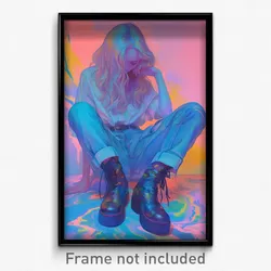 Art Poster - Woman Feeling Insecurity Wearing International Jeans (Print)