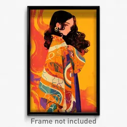Anime Art Poster - Woman Feeling Loopy Wearing Humble Orange Kimono (Print)