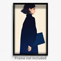 Art Poster - Woman Feeling Vigilance Wearing Wavy Blue Bag (Print)