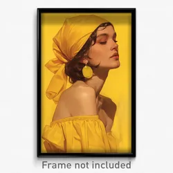 Art Poster - Woman Feeling Guilt Wearing Zesty Yellow Headwear (Print)