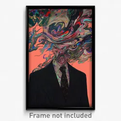 Art Poster - Man Feeling Perplexed Wearing Heartfelt Black Necktie (Print)