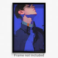 Art Poster - Man Feeling Anticipation Wearing Attractive Blue Choker (Print)