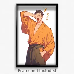 Anime Art Poster - Men Feeling Yawning Wearing Twitterpated Orange Kimono