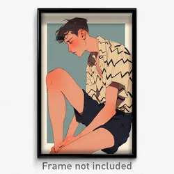 Art Poster - Boy Feeling Melancholy Wearing Zigzag High Waist Shorts (Print)