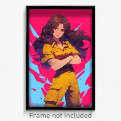 Anime Art Poster - Woman Feeling Reluctant, Yellowish Police Uniform (Print)
