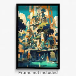 Art Poster - Watery Citadel (Psychedelic Trippy Weird 11x17 Print)