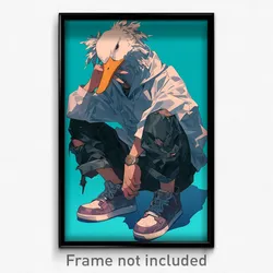 Anime Art Poster - Duck Feeling Numb Wearing Watery Torn Pants