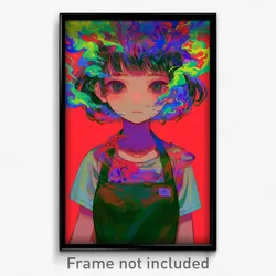 Art Poster - Girl Feeling Calm Wearing Red Green Apron (Print)