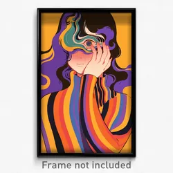 Art Poster - Girl Feeling Tired Wearing Multicolored Ribbed Dress (Print)