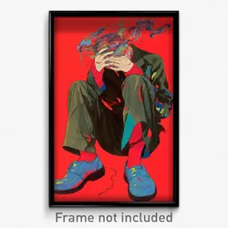 Anime Art Poster - Man Feeling Dismay Wearing Complex Red Legwear (Print)