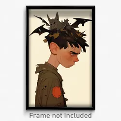 Art Poster - Boy Feeling Undermined Wearing Tattered Bat Hair Ornament (Print)