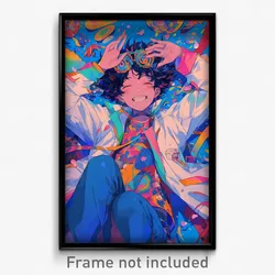 Anime Art Poster - Boy Feeling Joy Wearing Multicolored White Jacket (Print)