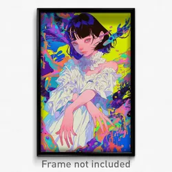 Anime Art Poster - Girl Feeling Apprehension, Different White Dress (Print)