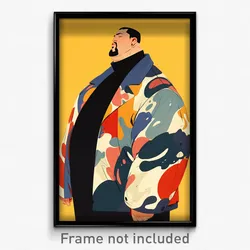 Art Poster - Man Feeling Pleased Wearing Curvy Multicolored Jacket (Print)